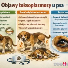 Objawy toksoplazmozy u psa: gorączka, apatia, brak apetytu, duszności, biegunka, kulawizny, drgawki, problemy z widzeniem.