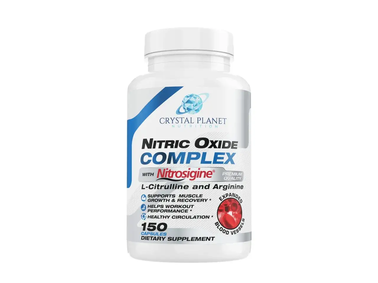 Suplement diety Crystal Planet Nitric Oxide Complex z L-cytruliną i argininą. Cytrulina co daje? Wspiera wzrost mięśni, regenerację i wydolność treningową.